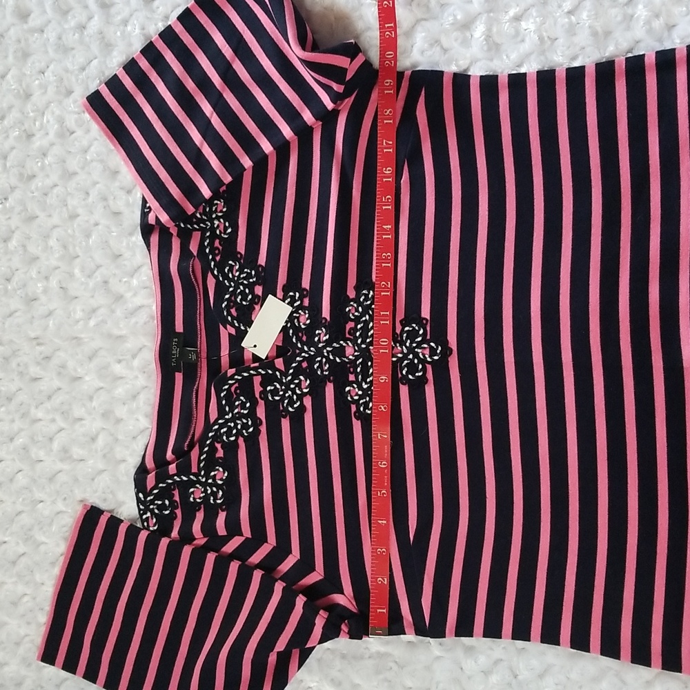 Talbots Petites Pink and Black Striped 3/4 Sleeve Midi Large Petite Dress - Picture 8 of 9